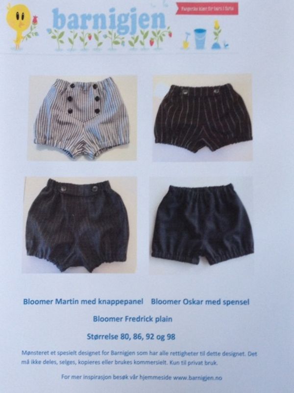 Barnigjen symønster bloomer Martin, Oskar og Fredrick