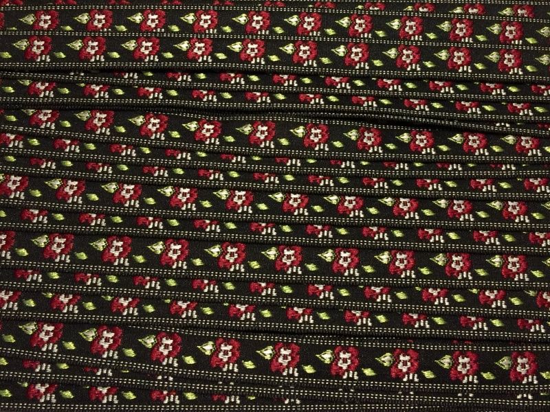 Jacquardbånd sort/rød/grønn 10 mm