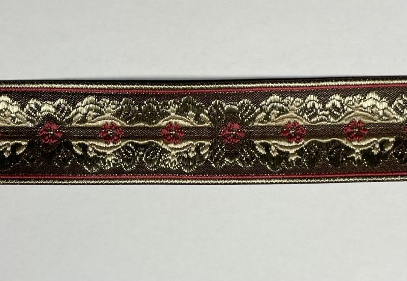 Jacquardbånd brun/gull/burgunder 30 mm