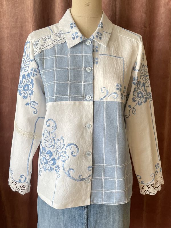 X SOLGT Skjortejakke Blå og hvit